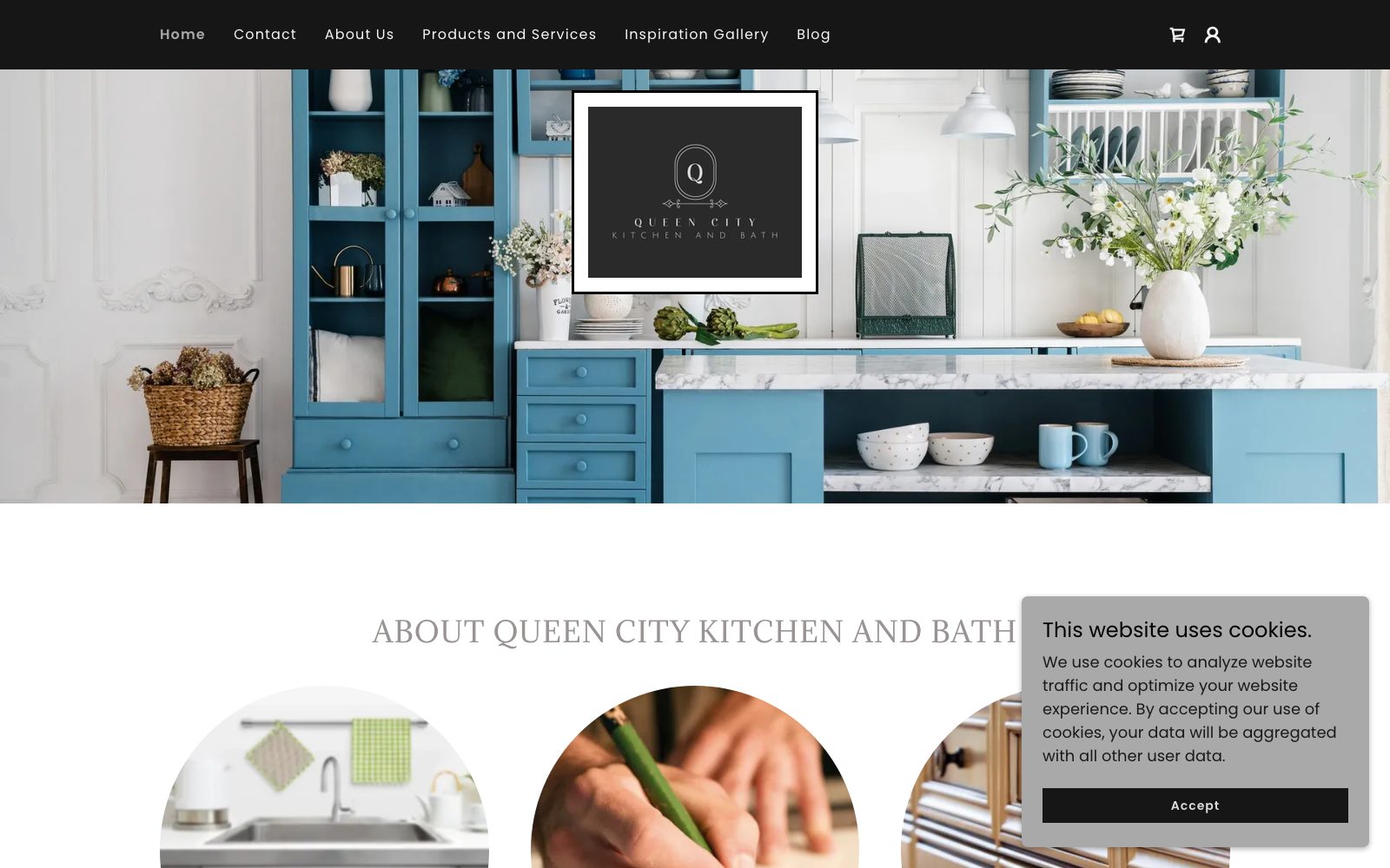 The current queencitykitchens.com homepage