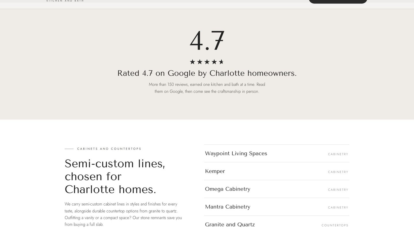 The Google rating section of the new homepage