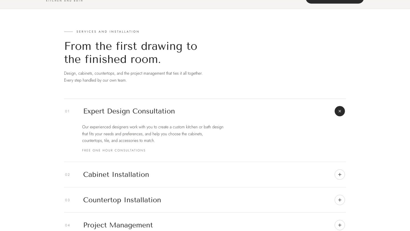 The services section of the new homepage