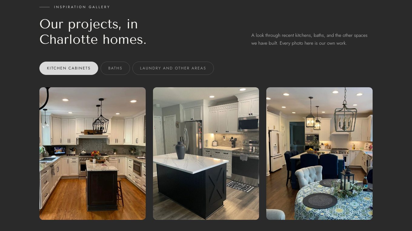 The tabbed inspiration gallery section of the new homepage