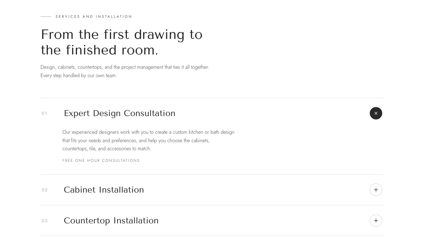 The services section of the new homepage
